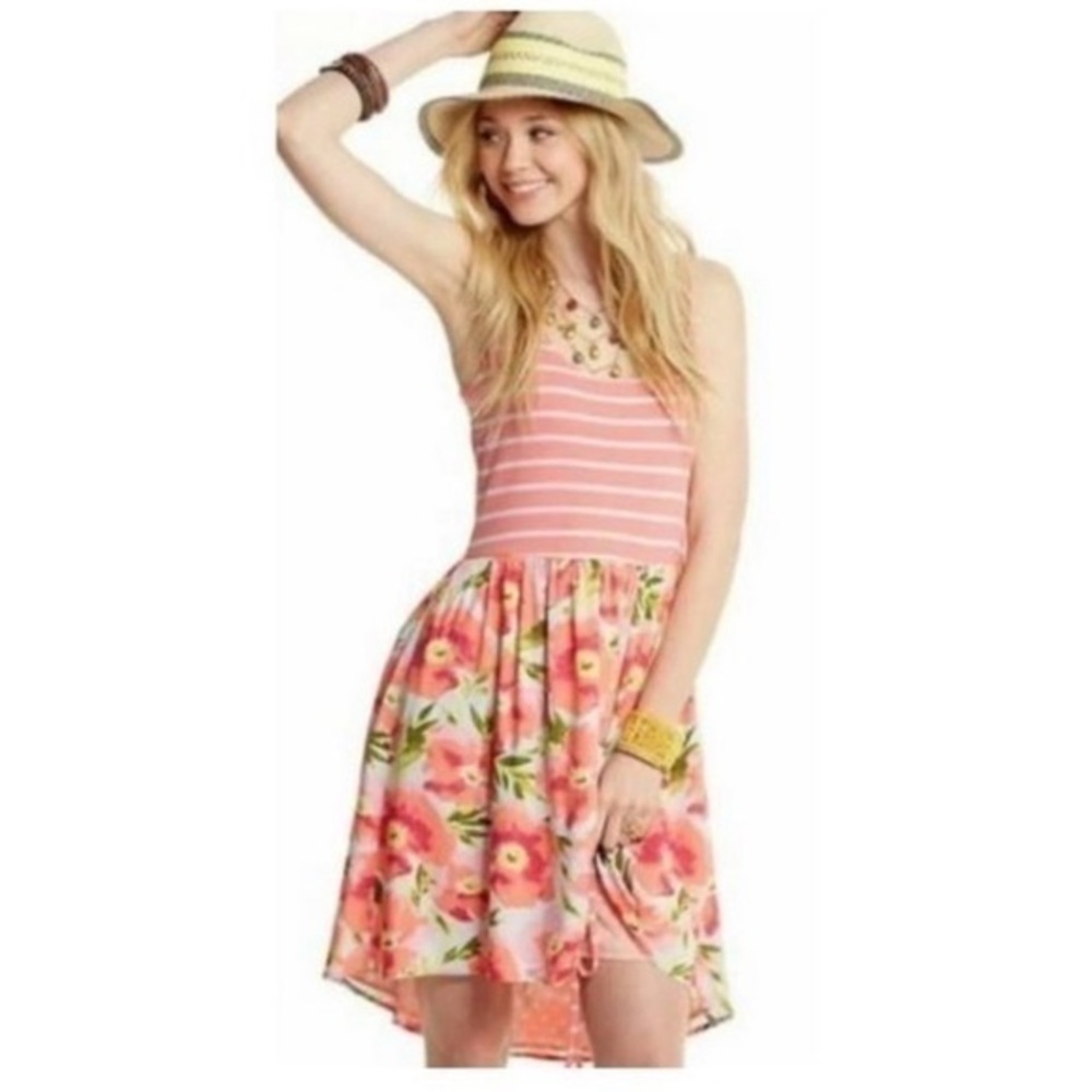 Matilda Jane Pink Striped Top Floral Midi Dress